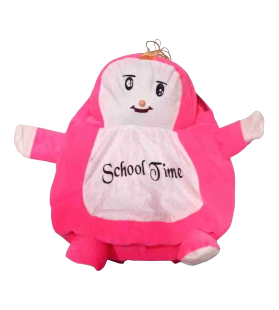 School Jim Print Cartoon Character Soft Plush Baby Bag - 14 inch School Bag for Kids (Pink)